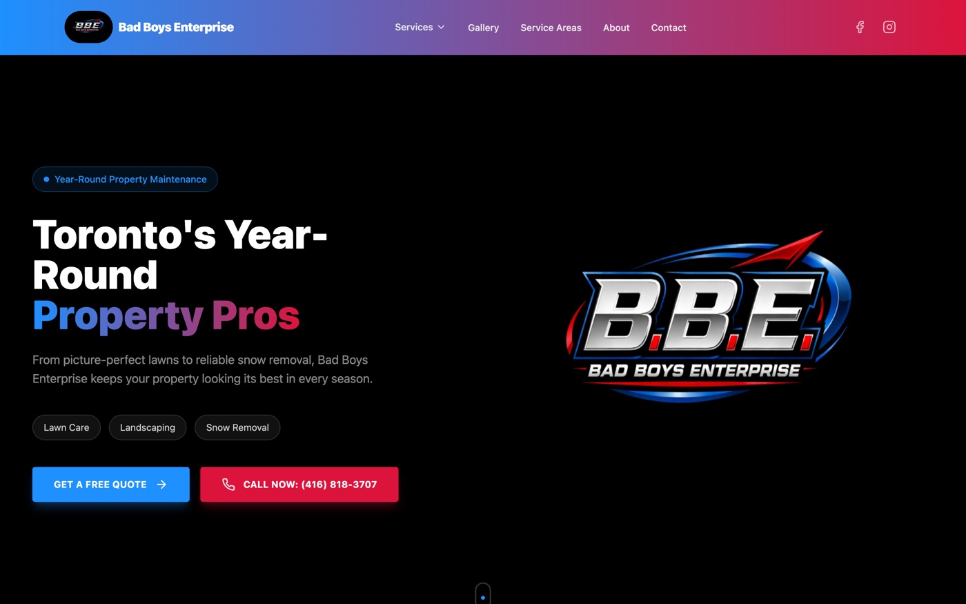 Screenshot of the Bad Boys Enterprise website