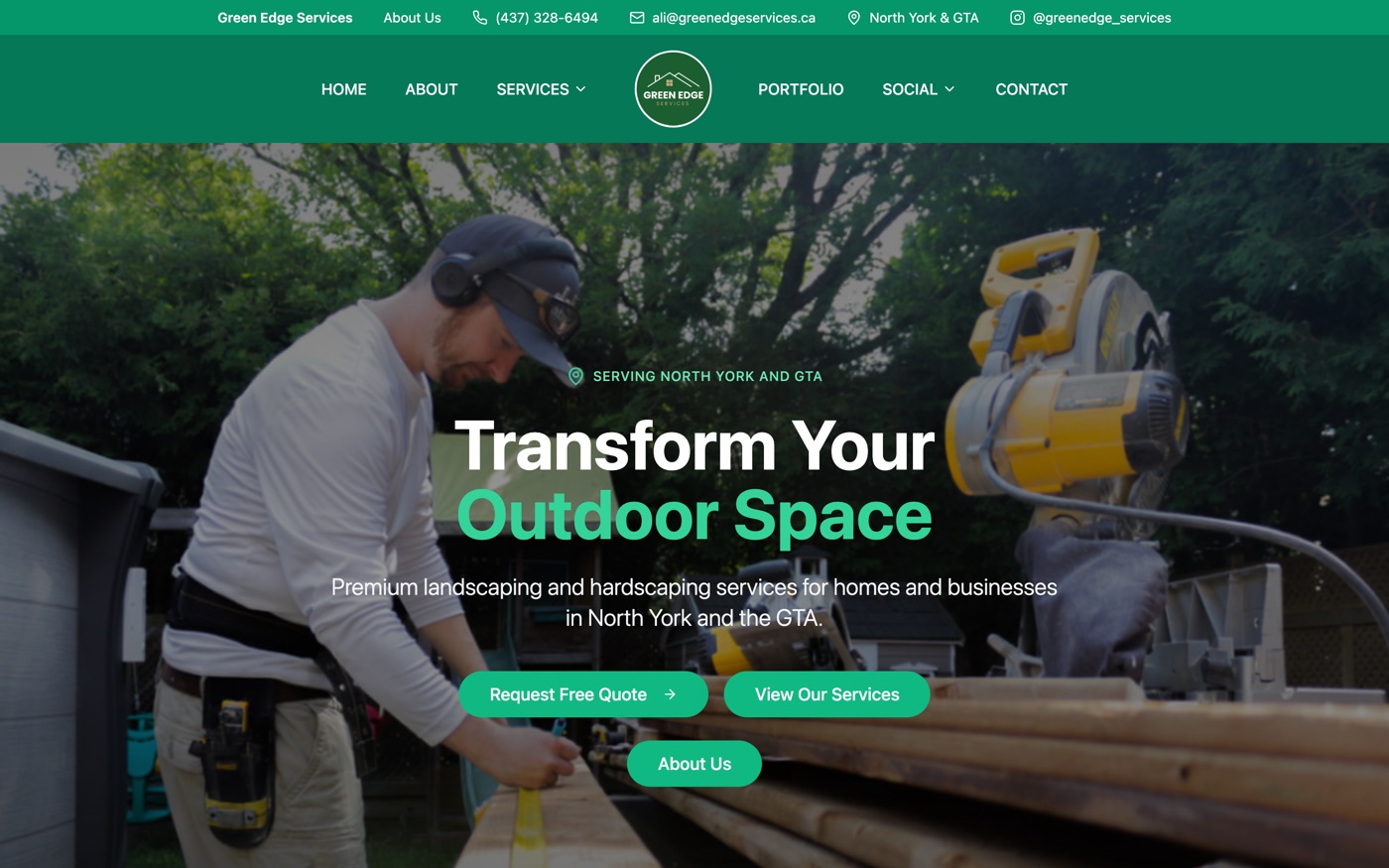 Screenshot of the Green Edge Services website
